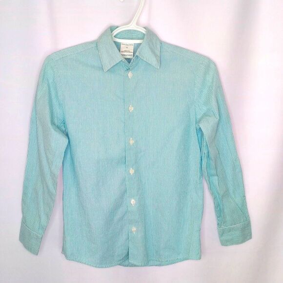 ⭐ Van Heusen Boy's Blue Dress Shirt Mini Check Classic Button Down Cotton  sz 10 - Picture 1 of 4